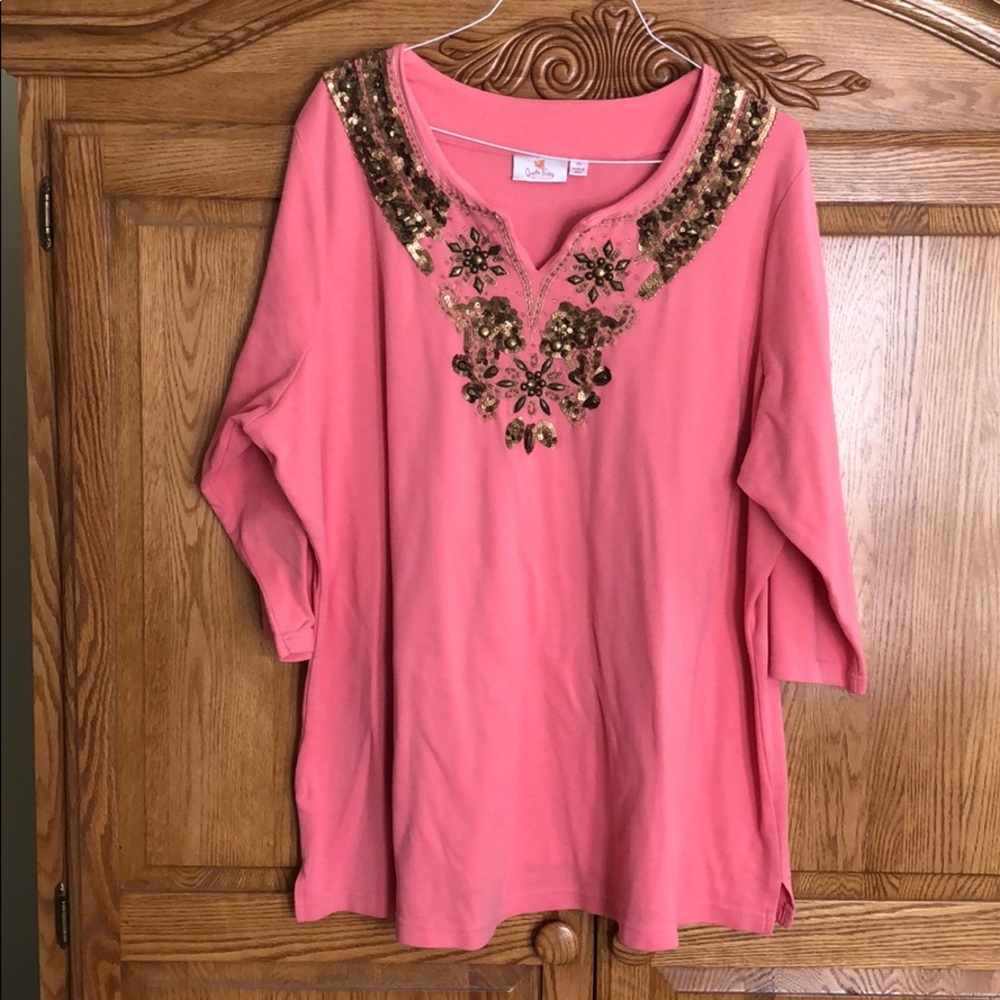 Quacker Factory 2X 3/4 Sleeve Embellished Tunic